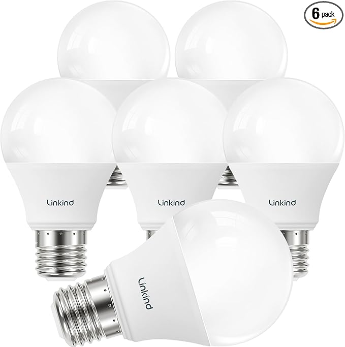Linkind A19 LED Light Bulb, 40W Equivalent, 5W 2700K Soft White, 450 Lumens Non-Dimmable, E26 Standard Base, Energy Efficient UL Listed for Bedroom Home Office, 6 Packs