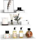 White Floating Wall Shelves for Bedroom, Modern Bathroom Shelves Wall Mounted No Drilling Set of 3, Metal Small Decor Floating Shelf for Living Room Office