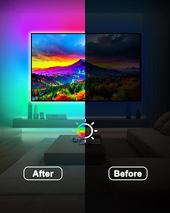 Daymeet LED Lights for TV, 9.8FT RGBICW TV LED Backlight for 32-43 inch TVs, USB Strip Lights Behind TV, Color Changing Sync with Music, Bluetooth App Controlled Led Lights for Bedroom Home Decor