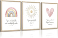Boho Nursery Wall Art 3 Pieces Bible Verse Nursery Art Christian Girls Nursery Wall Art Heart Rainbow Sun Nursery Art Print Boho Sunshine Decor for Girl Baby Kid Room Decor 12x16 Inch Wood Framed