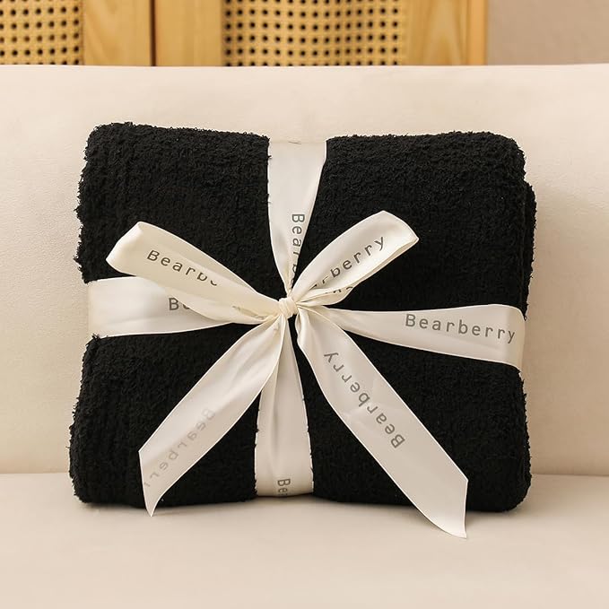 bearberry Super Soft Fluffy Throw Blanket Lightweight Cozy Warm Throw Blankets for Couch Bed Sofa All Season (Black, 53”x71”)