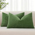 decorUhome Chenille Moss Green Throw Pillow Covers 12x20 Inch Set of 2, Decorative Soft Couch Pillow Covers Solid Dyed Accent Farmhouse Neutral Rectangle Pillow Cases for Sofa