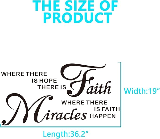 Bible Verse Wall Decals for Bedroom: Christian Quotes Inspirational Living Room Vinyl Art Wall Stickers - Where There is Hope There is Faith 36.2" X 19"
