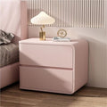 Minimalist Bedside Table Wood Bedside Furniture, Leather Nightstand with 2 Drawer Storage Modern Night Stand for Bedroom, Living Room, 17.7x15.7x18.9inch(Pink,Right)