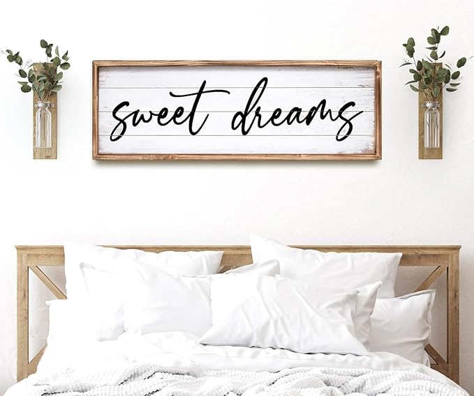 Sweet Dreams Wall Decor Above Bed 42''×15'' Large Bedroom Wall Sign Farmhouse Bedroom Sign Wood Framed Guest Room Decor Master Bedroom Wall Decoration