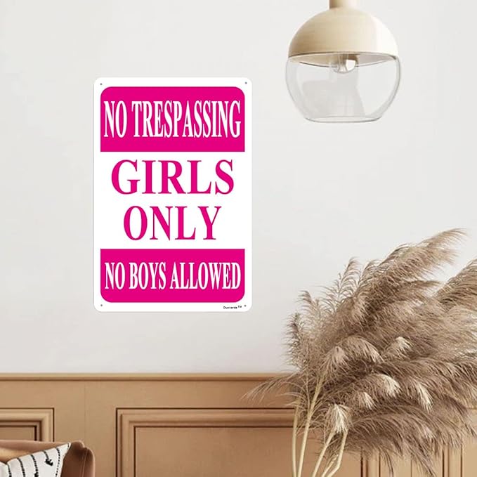 8"x12" Aluminum Sign, No Trespassing Girls Only Sign, No Boys Allowed Sign Girls Rule Pink Metal Sign for Girls Cave Bedroom Kids Room Decor