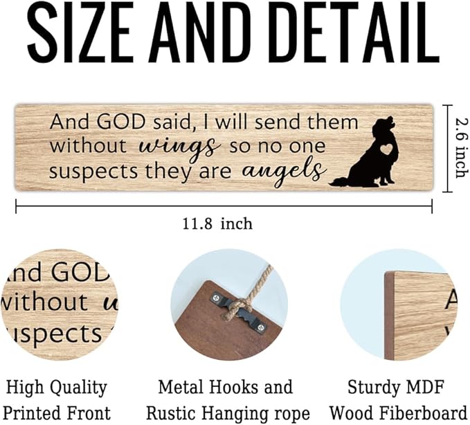 AGMDESIGN And God Said I Will Send Them Without Wings So No One Suspects They Are Angels Wooden Sign, Dog Cat Lovers Sign, Pet Lover Gifts for Woman Mother Aunt Grandma, Pet Commemorative Gifts