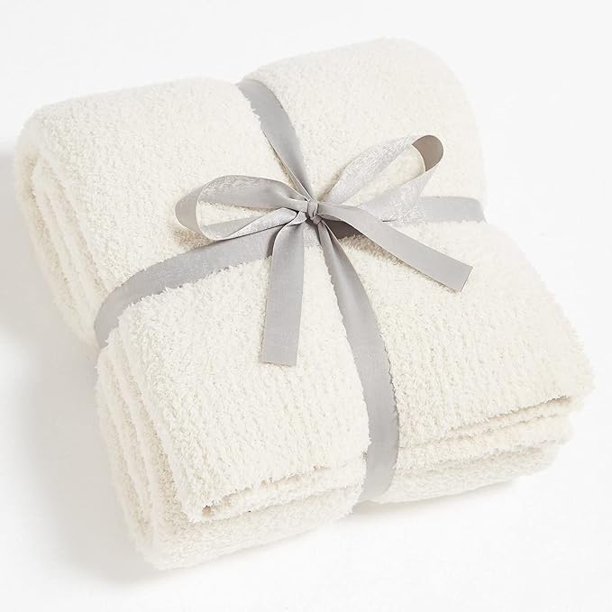 CYMULA Knit Throw Blanket for Couch Cream White - Super Soft Lightweight Plush Fuzzy Fluffy Cozy Blankets and Throws for Sofa Bed, 50 x 60 inches