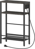 HOOBRO Small Narrow Side Table with Charging Station, Skinny End Table for Small Spaces, Slim Nightstand with USB Ports Outlet, Sofa Beside Table with Storage Shelf, Charcoal Black BC102UBZ01