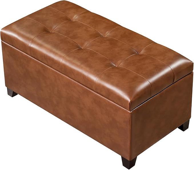 Homebeez 30" Faux Leather Storage Ottoman, End of Bed Bench, Upholstered Ottoman with Storage Bench for Living Room,Bedroom,Entryway