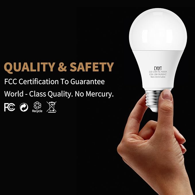 100W Equivalent Bright LED Light Bulbs, Neutral White 4000K A19 Lightbulbs, Focos LED para Casa, for Kitchen Bedroom Indoor, 1500 Lumens, E26 Standard Base, 10-Pack, Non-Dimmable