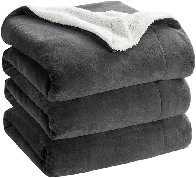 K.Garden Sherpa Fleece Throw Blanket for Couch Sofa, Super Soft Cozy Fuzzy Plush Blankets Fleece Thick Warm Blanket for Winter Reversible Thick Warm Blanket for Bed, Sofa,Charcoal 5060