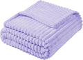 Vessia Flannel Fleece Throw Blanket for Couch,Sofa,Bed, 300GSM Microfiber Light Purple Striped Chair Blanket,Super Soft Warm Cozy Lightweight Ribbed Throw for All-Season