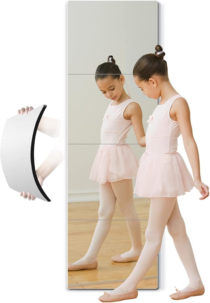 Full Length Mirror for Kids Safety Shatterproof Mirror, Plastic Wall Mirrors, Made of Acrylic Plexiglass Mirrors, 4 Pcs 8"x8", Long Bedroom Door Closet Mrroir, Workout for Home Gym Body Mrroir