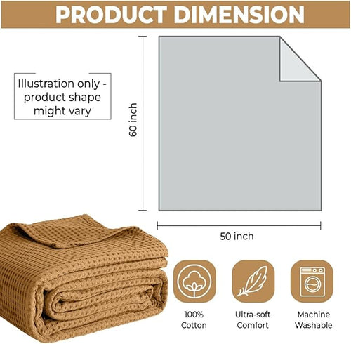 100% Cotton Blankets for Bed - Waffle Weave Blankets for Summer, Lightweight and Breathable Soft Woven Blanket for Spring (Orange, Queen (90" x 90"))
