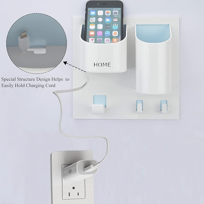 Bedside Shelf Organizer,Stick On Adhesive Wall Mounted Floating Shelf Holder for Phone,Headset,Reading Glasses,Remote Control - Good for Home,Dorm,Bedroom,Office (Vertical Type/White)
