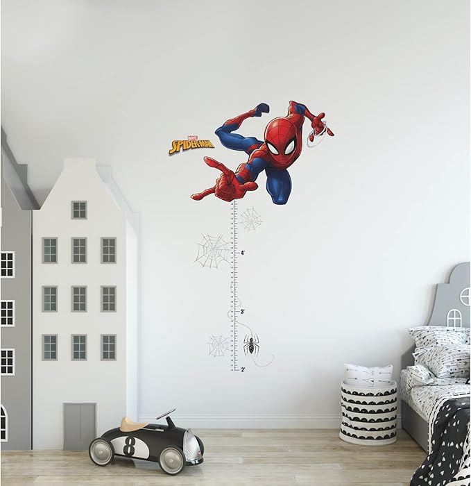 RoomMates RMK5168GC Spider-Man Growth Chart Giant Peel and Stick Wall Decals, Red, Blue