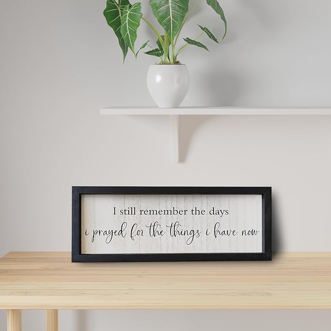 comurdyo Inspirational Quote Bible Verse Wall Decor I Still Remember the Days I Prayed Sign 16"×6" Christian Plaque for Master Bedroom Living Room Small Wood Framed Wall Hanging Art (Black)