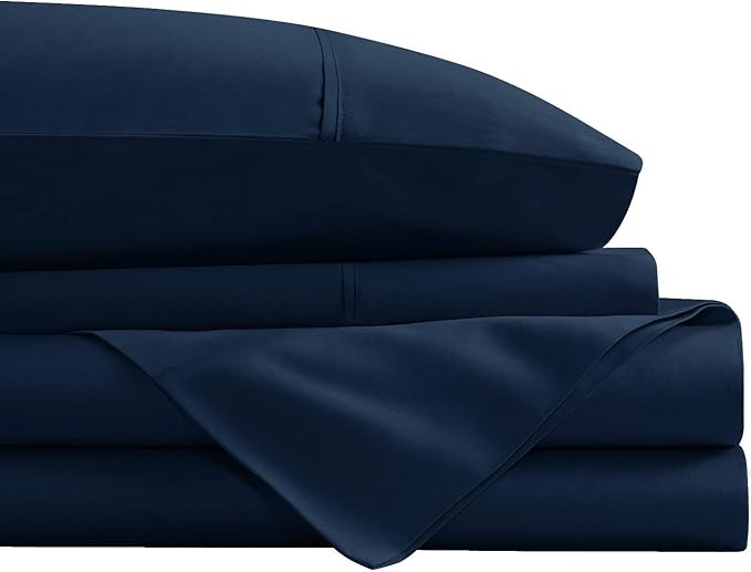 Swift Home Smart Sheets, Ultra Soft Brushed Microfiber 4-Piece Sheet Set, Fitted Bed Sheet with Side Storage Pockets – Navy, Queen