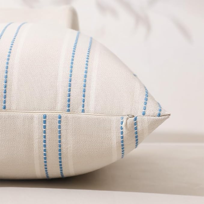 Hckot Throw Pillow Covers 16x16 Set of 2 Blue Pillow Covers Farmhouse Decorative Pillows Textured Linen Square Cushion Covers for Sofa Couch Bed Living Room Decor(Lake Blue)