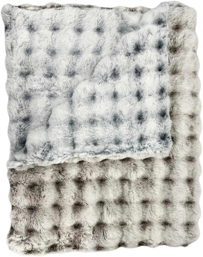 Luxury 1000GSM Double-Sided 3D Bubble Throw Blanket, 60x80 Inches, Reversible Two-Tone Faux Rabbit Fur, Frosted Black & Brown White-Tipped, High-Density Ultra Soft Warm Blanket for Sofa