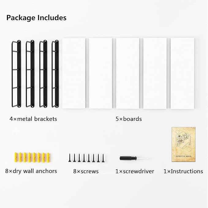 Wall Shelves, Wall Mounted Bookshelves, DIY Floating Shelves for Wall, Wood Hanging Book Shelves for Room, Bedroom, Living Room, Easy Installation (White, 50W x 17H)