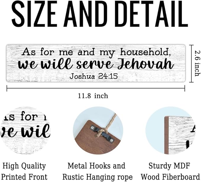 AGMDESIGN As for Me And My Household We Will Serve Jehovah Wood Sign, Faith-Based Wall Decor for Shelf Desk Door, Christian Jesus Hanging Wooden Plaque for Prayer Room Home Bedroom Farmhouse
