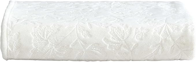 Eddie Bauer - Throw Blanket, Ultra-Soft & Embossed Plush Bedding, Blanket for Couch & Bed (Woodblock Floral White, 50" x 70")