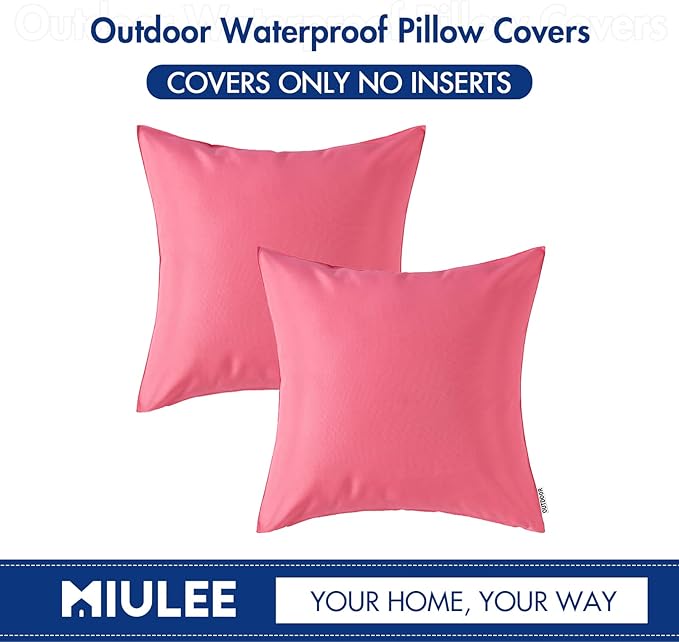 MIULEE Pack of 2 Decorative Outdoor Waterproof Pillow Covers Square Garden Cushion Sham Throw Pillowcase Shell for Spring Valentine's Day Patio Tent Couch 18x18 Inch Pink