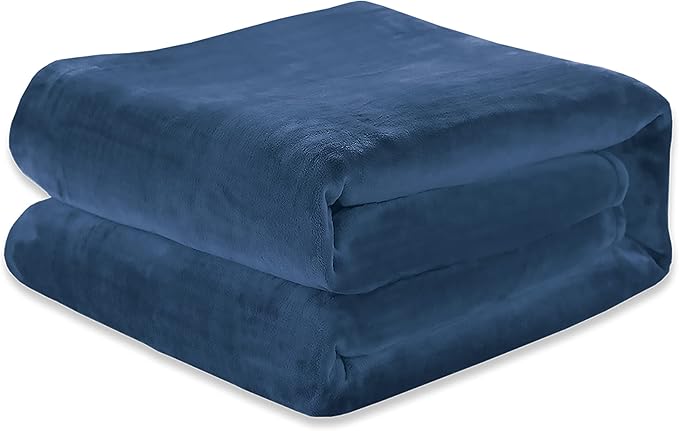 Elegant Comfort Luxury Velvety Feel Blanket, All-Season Lightweight Blanket, Ultra Plush, Soft, Cozy-Fuzzy Flannel Fleece for Couch, Sofa, Bed, Travel, Solid Design, Full/Queen, Navy Blue