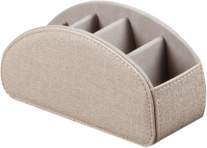 Ayunga PU Leather Remote Control Organizer Box with 5 Compartments - Desktop & Bedside Storage for TV Remotes,DVDs,Blu-ray,Glasses,Pens,Media Players Multi-Purpose Holder(Beige cloth)