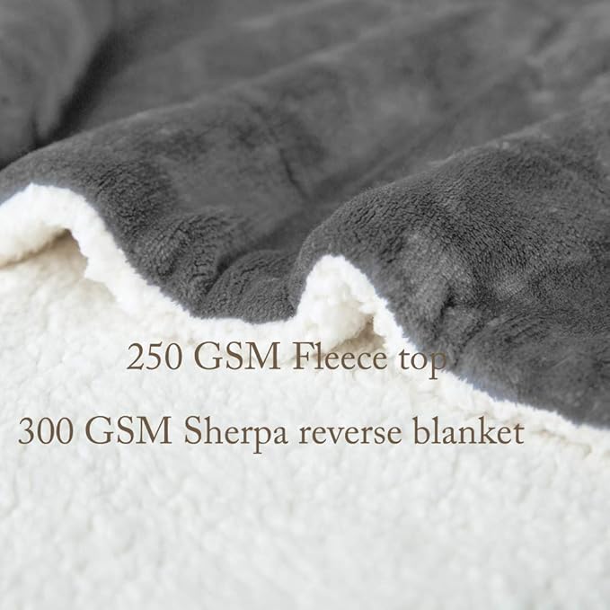 LBRO2M Sherpa Blanket Super Soft Fuzzy Plush Warm Cozy Fluffy Throw Reversible Luxurious Blankets (Queen(90x90 Inches), Grey)