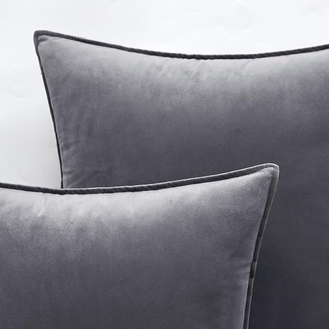MIULEE Dark Grey Velvet Throw Pillow Covers 18x18 Soft Decorative Solid Square Cushion Cases Pack of 2 Modern Luxury Home Decor for Couch, Sofa, Bedroom