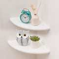 Corner Shelf, White Floating Corner Shelf, Set of 2 7inch Solid Oak Wood Corner Wall Shelves, Round End Wall Mount Display Shelf with Wire Hole for Small Plant for Bedroom Kitchen, Living Room