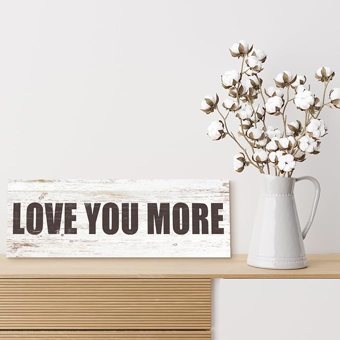 Love You More Sign Wall Decor Love Quotes Canvas Wall Art Modern Farmhouse Wall Decoration Minimalist Wall Art Prints Poster for Bedroom and Living Room (6x17 inches, Framed)
