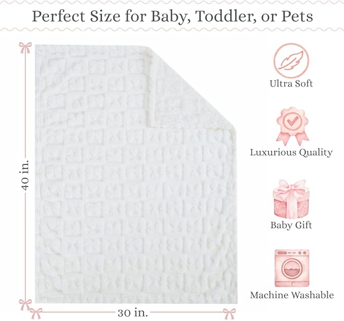 Belle Bow Baby Blanket 30x40 – Ultra Soft Fleece Bow Blanket for Gender Reveal, Cozy Baby & Pet Stroller Blanket for Newborn Infant Toddler (Cream)