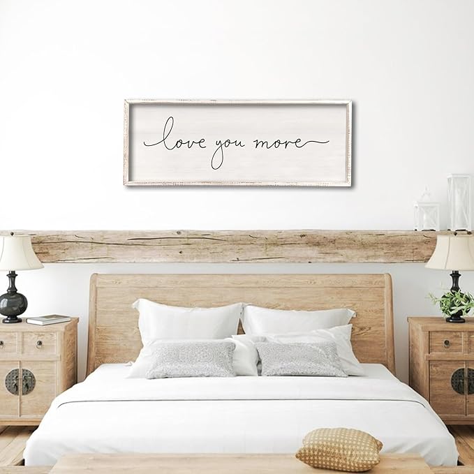 comurdyo Minimalist Love Quotes Love You More Wall Decor 40"×15" Small Modern Above Over Bed Bedroom Romantic for Rustic Couples Framed Wood Sign Horizontal Hanging Wall Art Decor (White)