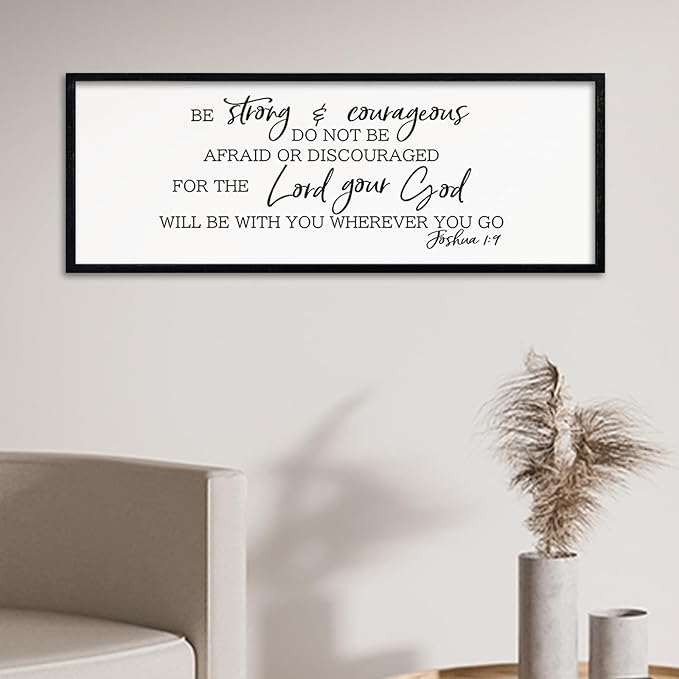 comurdyo Be Strong and Courageous Sign Joshua 1:9 Wall Decor 40"x15" Bible Verse Plaque Christian Faith Inspirational Quote Large Rustic Wooden Wall Hanging Art (Black)