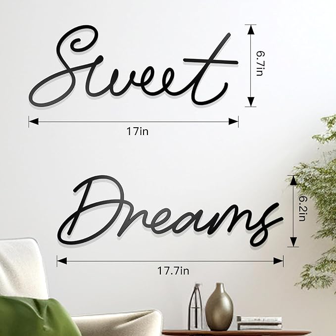 Zzbakress Sweet Dreams Wall Decor Metal Wall Art Large Modern Living Room Farmhouse Sign for Bedroom Black Metal Wall Art for Office and Home Wall Decor (Black, Farmhouse-Large)