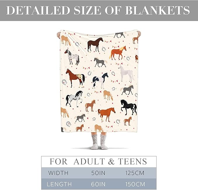 Horse Blanket, Soft Warm Fuzzy Fleece Plush Blanket 60''x50'', Smooth Cozy Flannel Throw Blanket for Bed/Couch/Office/Camping