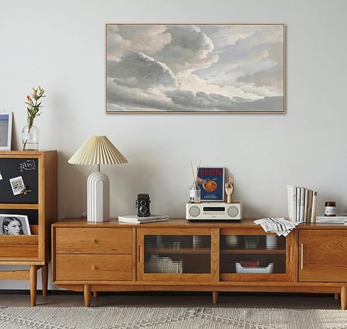 DJSYLIFE Framed Canvas Wall Art, Clouds with a Sunset Vintage Painting Prints, Classical Sky Cloud Pictures Nature Wall Art, Modern Farmhouse Country Decoration, Home Bedroom Living Room Decor 20"x40"
