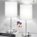 Set of 2 Grey Touch Control Table Lamps with 2 USB Ports & AC Outlet, 3-Way Dimmable Bedside Nightstand Lamps, Desk Lamp for Bedroom Living Room Nursery, 800 Lumens 5000K Daylight Bulbs Included