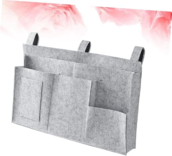 GLEAVI Felt Fabric Hanging Organizer Storage Bag for Bedside Dorm Car and Sofa Capacity with Mesh Pockets for Phone Snacks Books Chargers Easy to Attach to Bed Rails