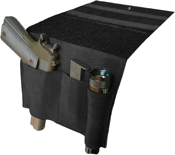 Bedside Pistol Holster, Tactical Bed Side Gun Holster, Under Mattress Handgun Holster with Flashlight Loop Holder