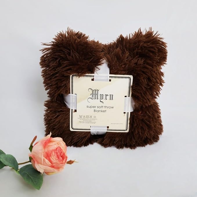 Ultra-Soft Plush Blanket - Cozy Furry Throw for Bed, Sofa, or Couch - Warm & Fuzzy Fur-Like Texture - Perfect for Snuggling - 63x79 Inches - Rich Brown Color