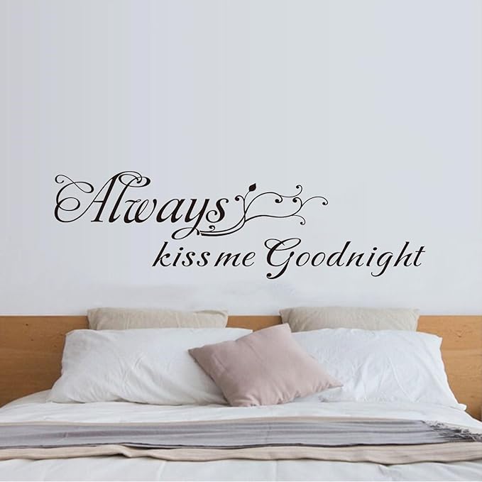 Love Quotes Wall Stickers for Bedroom: Peel and Stick Home Inspirational Bathroom Living Room Kitchen Art Vinyl Wall Decals - Always Kiss Me Goodnight 63" X18.3