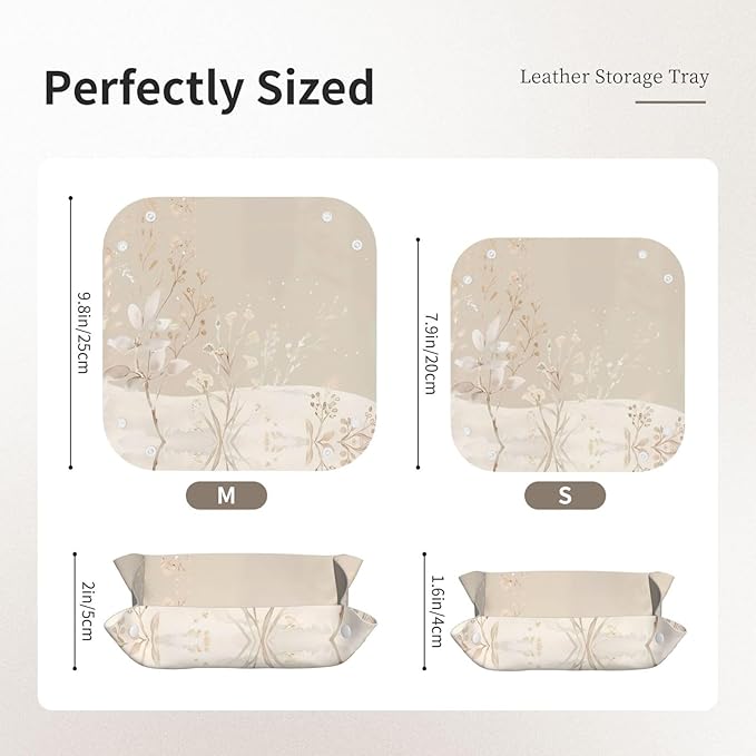 Leather Storage Tray for Bedside Table, Desk, Dressing Table, and More - Easy to Clean Small Silver and White Powder Printing