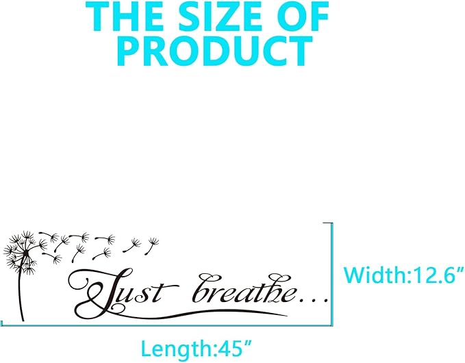 Yoga Quotes Wall Stickers for Bedroom: Zen Home Meditation Vinyl Art Wall Decals for Living Room Bathroom - Just Breathe 45" X 12.6"