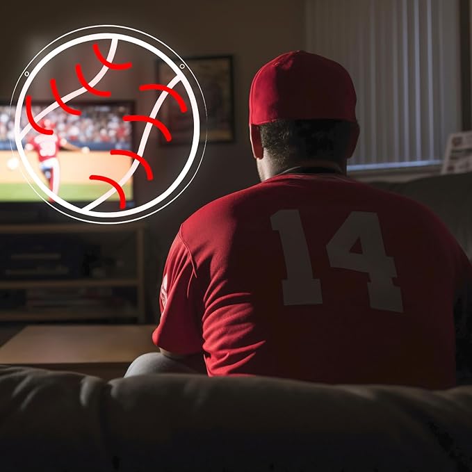 Baseball Neon Lights Dimmable Sport LED Signs Wall Decor for Living Room Bedroom Man Cave Home College Club Shop Birthday Party Gift Art for Kids Fans-12.2 x 12.2IN-USB Powered-Acrylic