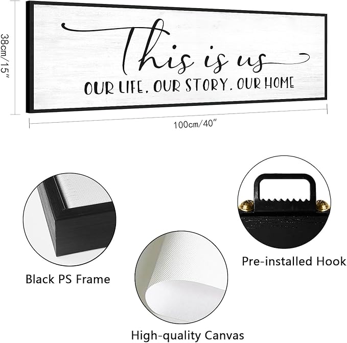 This Is Us Signs 40''x15'' Family Wall Decor for Living Room, Farmhouse Home Decor Wall Entryway Quotes Framed Hanging Bedroom Decorative Plaques Art